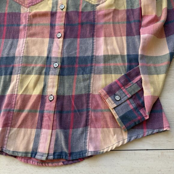 Bke Shirt Womens Medium Pink Plaid Button Front Eased Rolled Cuff Western Casual - Picture 4 of 8